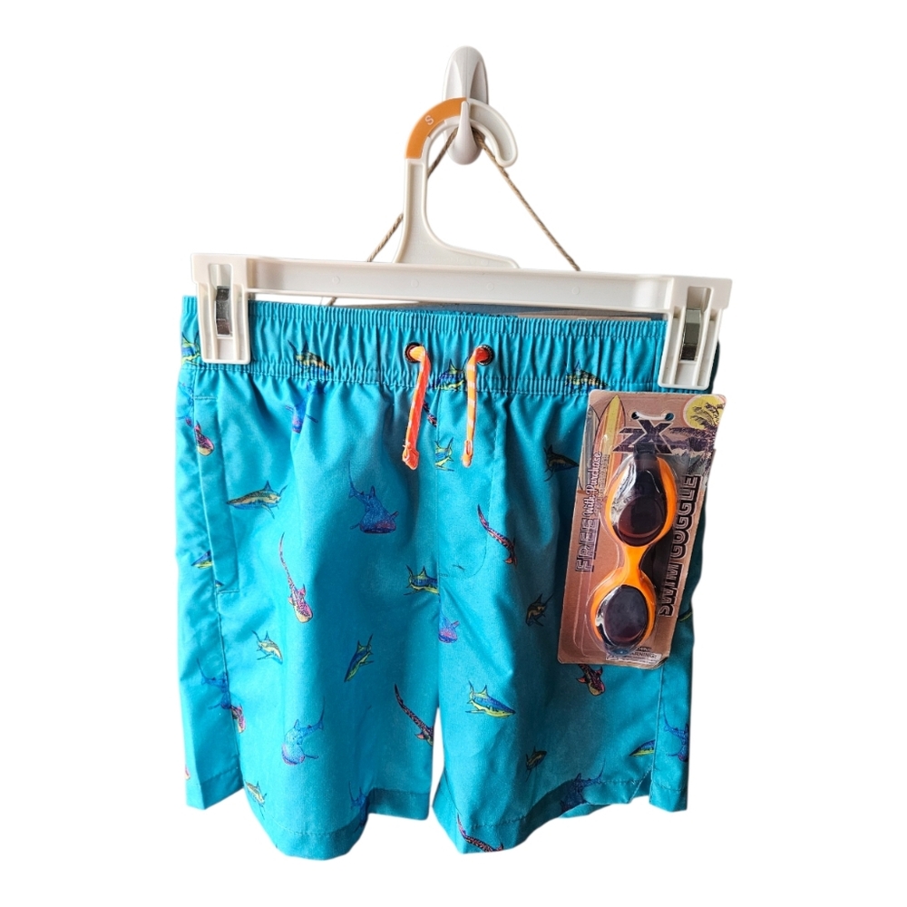 ZeroXposur Kid's Blue Patterned Boardwalk Shorties Swim Trunks Size S-8 Swimwear